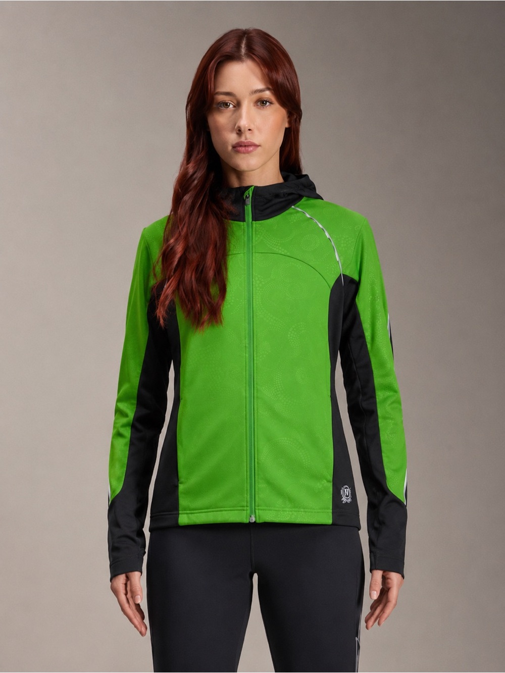 Novara Women’s Cycling Hooded Full Zip Green Reflective Jacket Size Medium *D